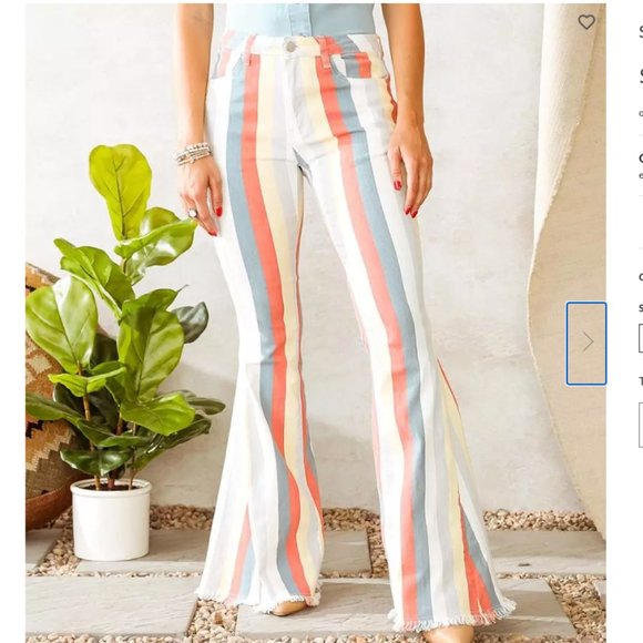 Saints & Hearts Denim - Striped High Rise Fringe Bell Bottom Jeans